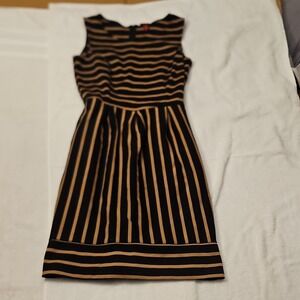 Merona Black Tan Sleeveless Striped Fit & Flare Dress Scoop Neck Knee Length XS